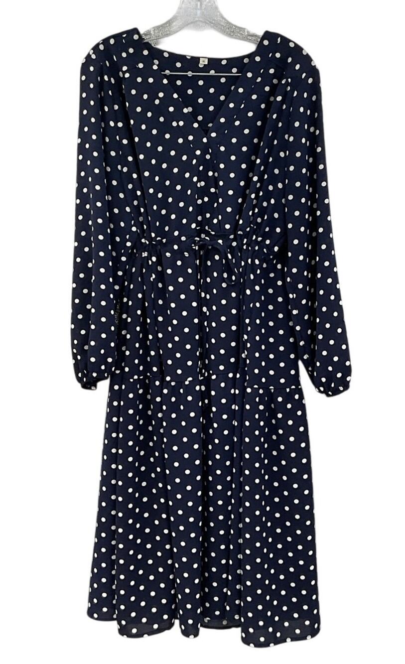 SHEIN Navy Polk A Dot Midi Dress Blue White XL